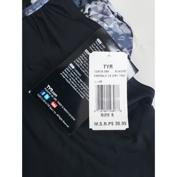 NWT Ladies TYR Durafast Lite Bk/Gray Emerald Lake 2in1 Tankini Top UPF 50+Size S - Picture 3 of 13